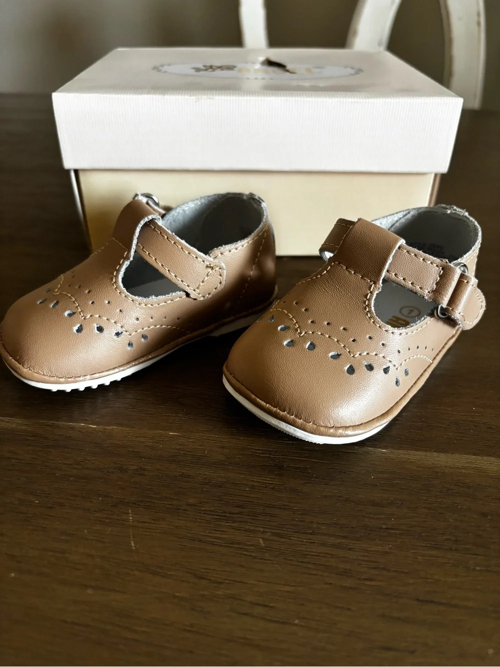 L'Amour Tan Mary Jane Baby Shoes